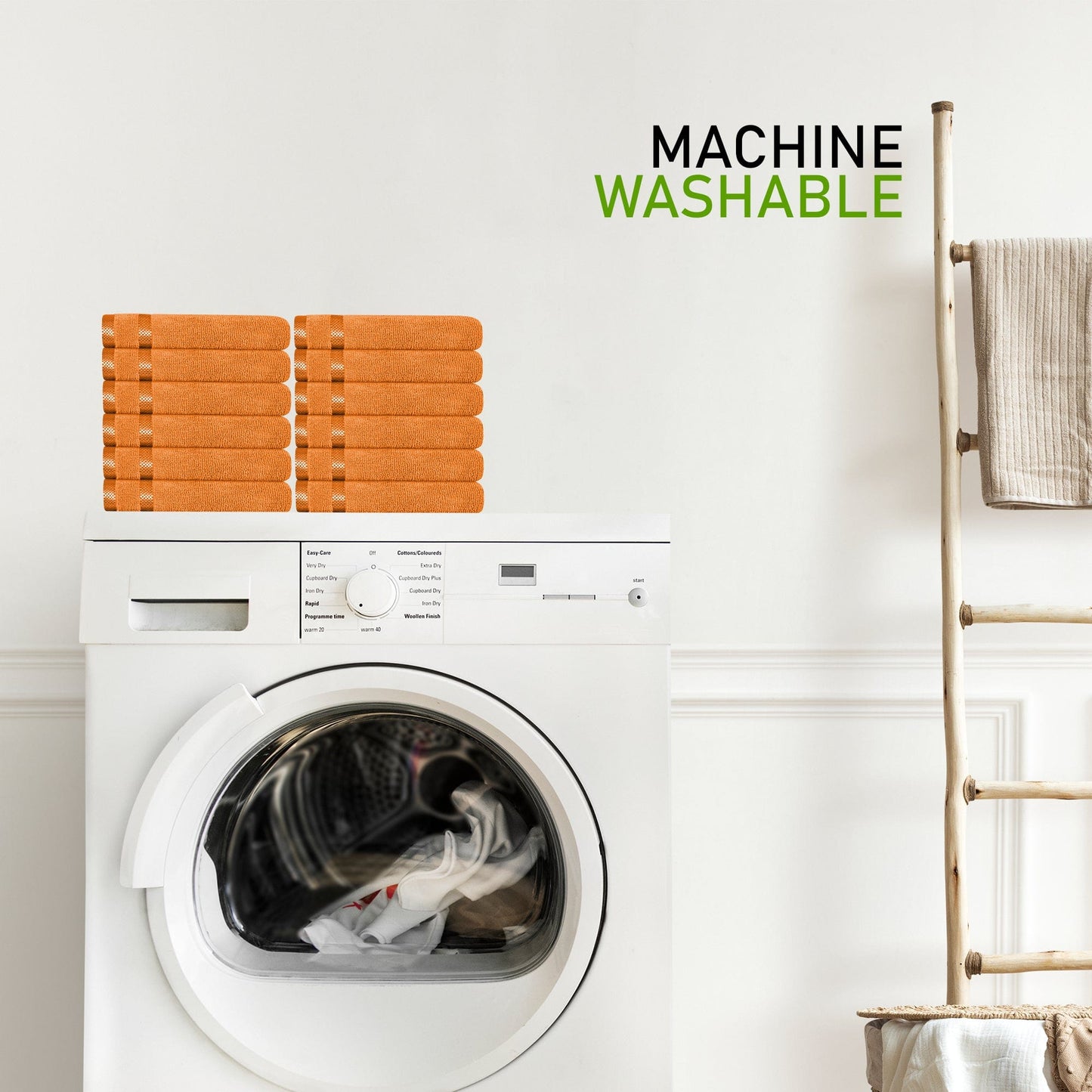 Belmont Viscose Stripe Orange Towels 100% Cotton Hotel Quality Super Absorbent 10 Piece Bale Set 4 Hand Towel & 12 Face