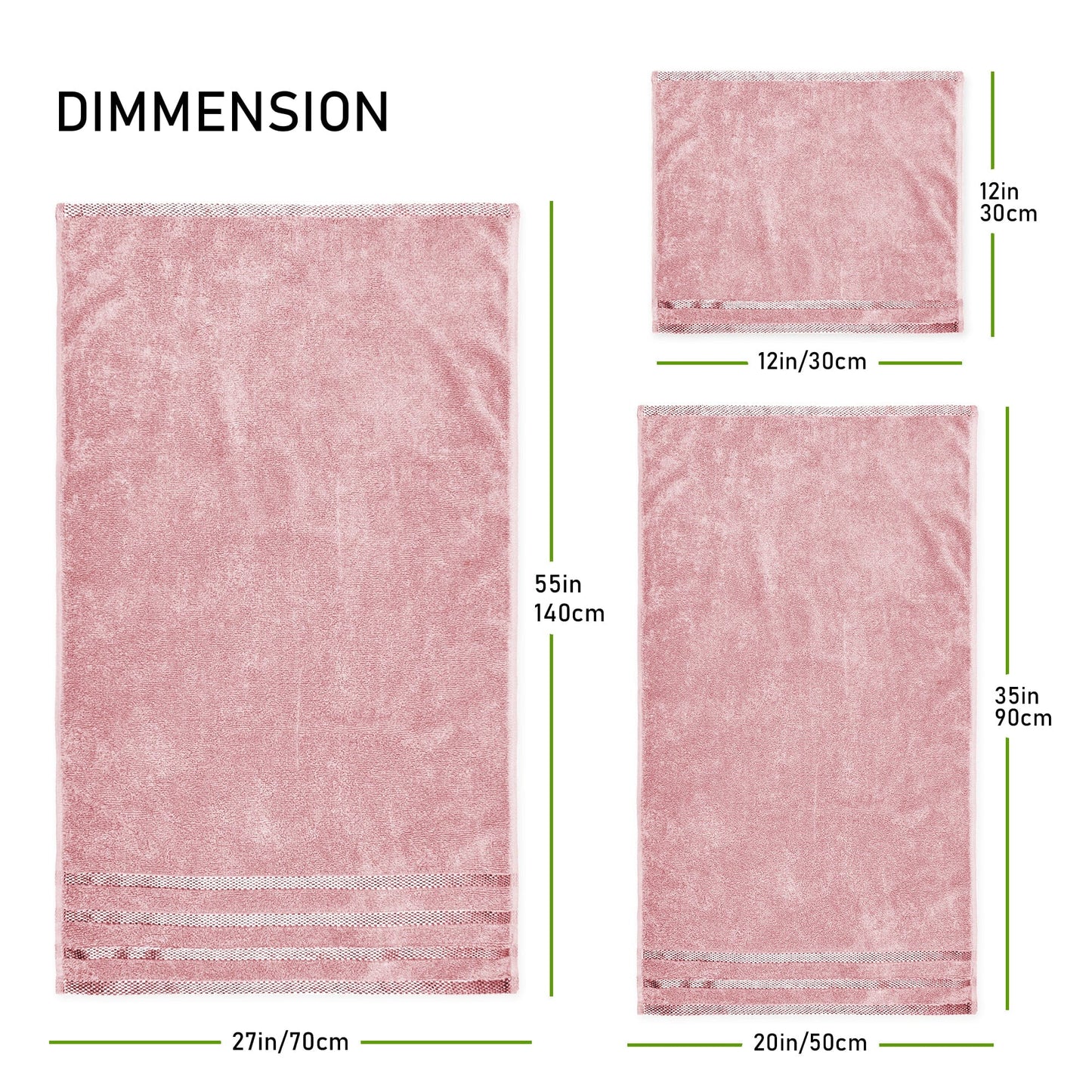 Belmont Viscose Stripe Pink Towels 100% Cotton Hotel Quality Super Absorbent 10 Piece Bale Set 4 Hand Towel & 12 Face