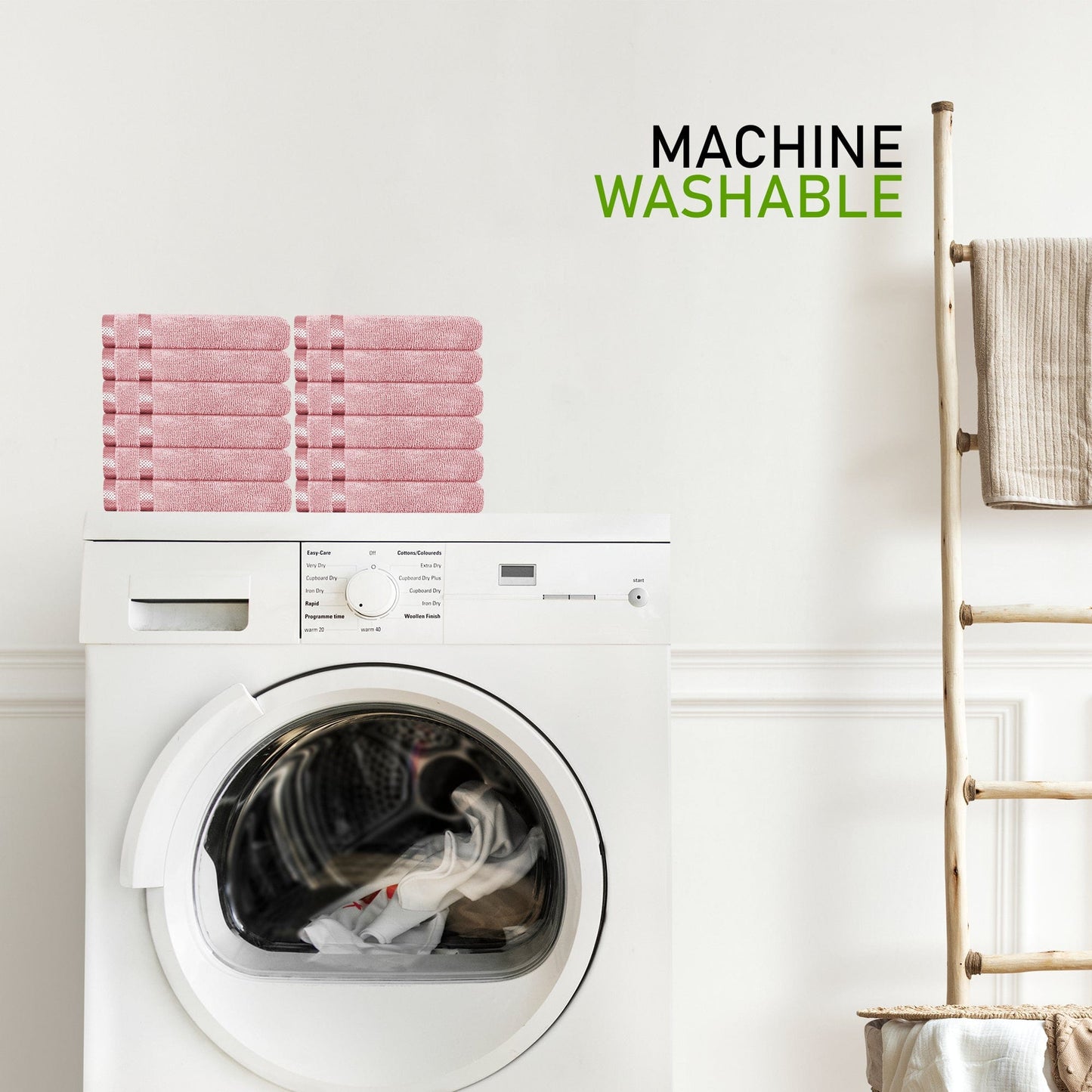 Belmont Viscose Stripe Pink Towels 100% Cotton Hotel Quality Super Absorbent 10 Piece Bale Set 4 Hand Towel & 12 Face