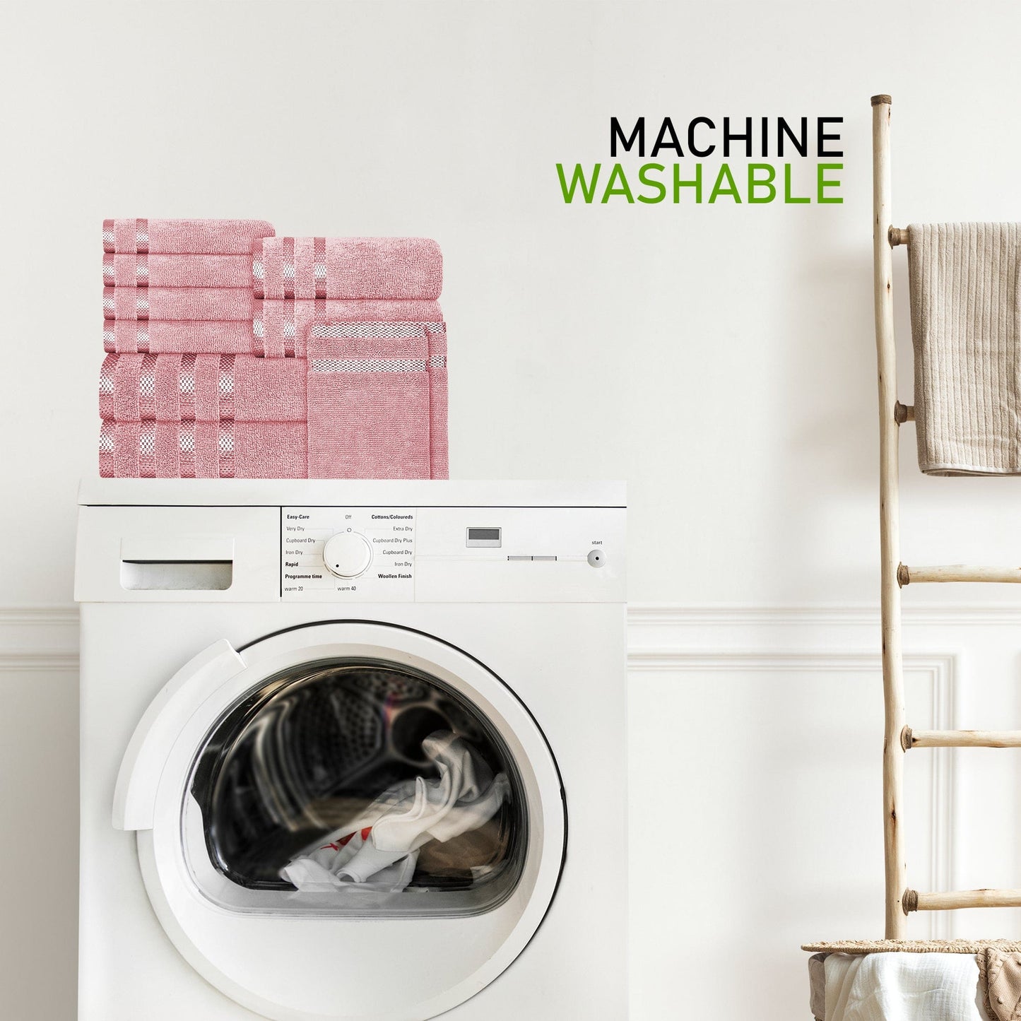 Belmont Viscose Stripe Pink Towels 100% Cotton Hotel Quality Super Absorbent 10 Piece Bale Set 4 Hand Towel & 12 Face