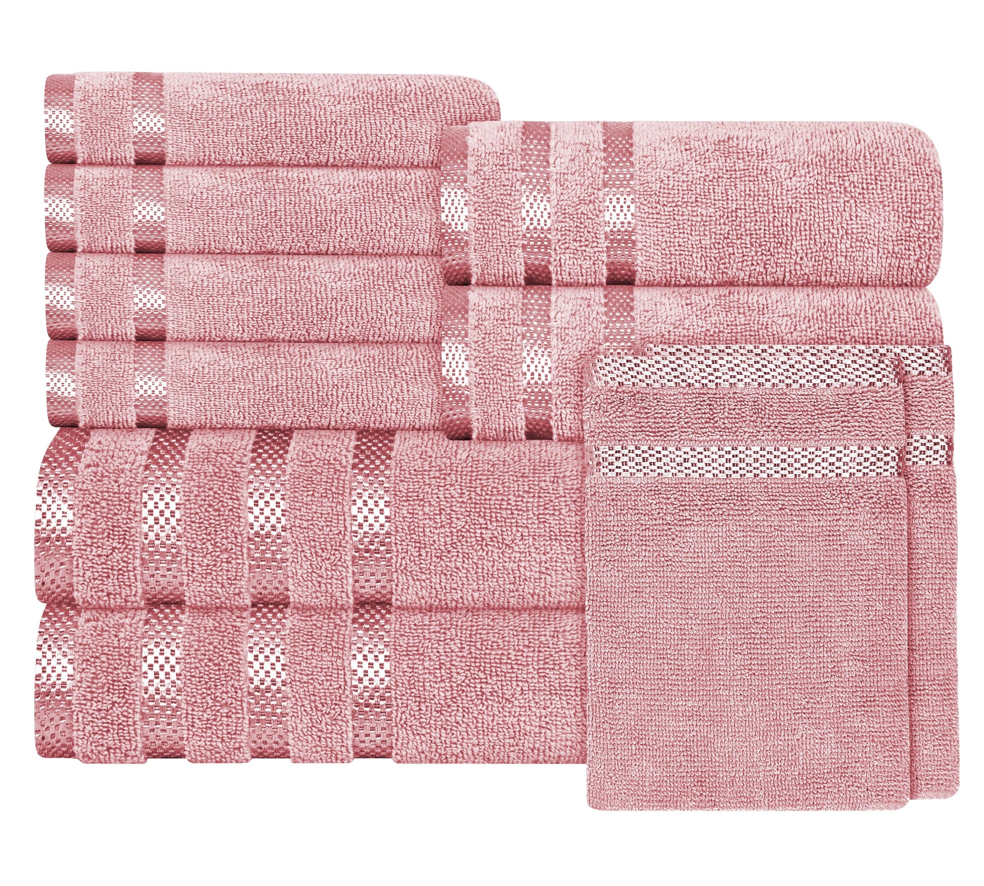 Belmont Viscose Stripe Pink Towels 100% Cotton Hotel Quality Super Absorbent 10 Piece Bale Set 4 Hand Towel & 12 Face