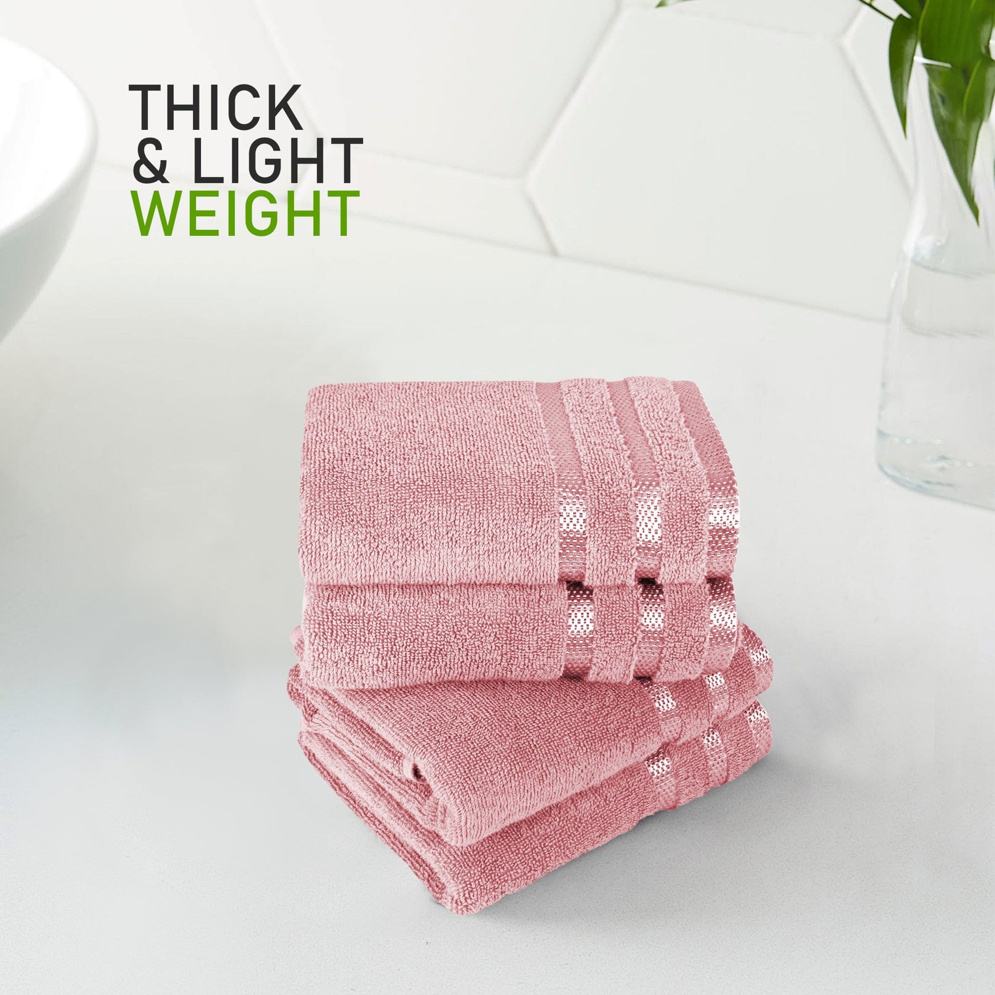 Belmont Viscose Stripe Pink Towels 100% Cotton Hotel Quality Super Absorbent 10 Piece Bale Set 4 Hand Towel & 12 Face