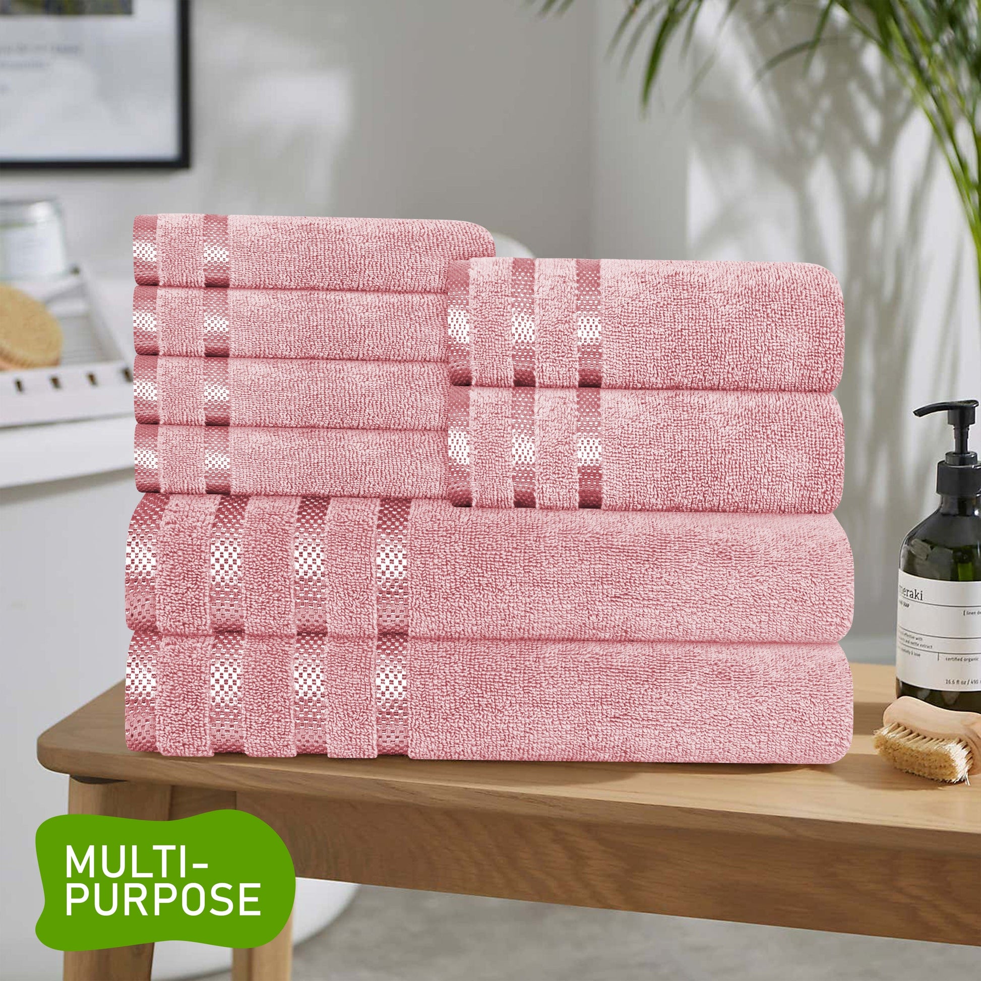 Belmont Viscose Stripe Pink Towels 100% Cotton Hotel Quality Super Absorbent 10 Piece Bale Set 4 Hand Towel & 12 Face