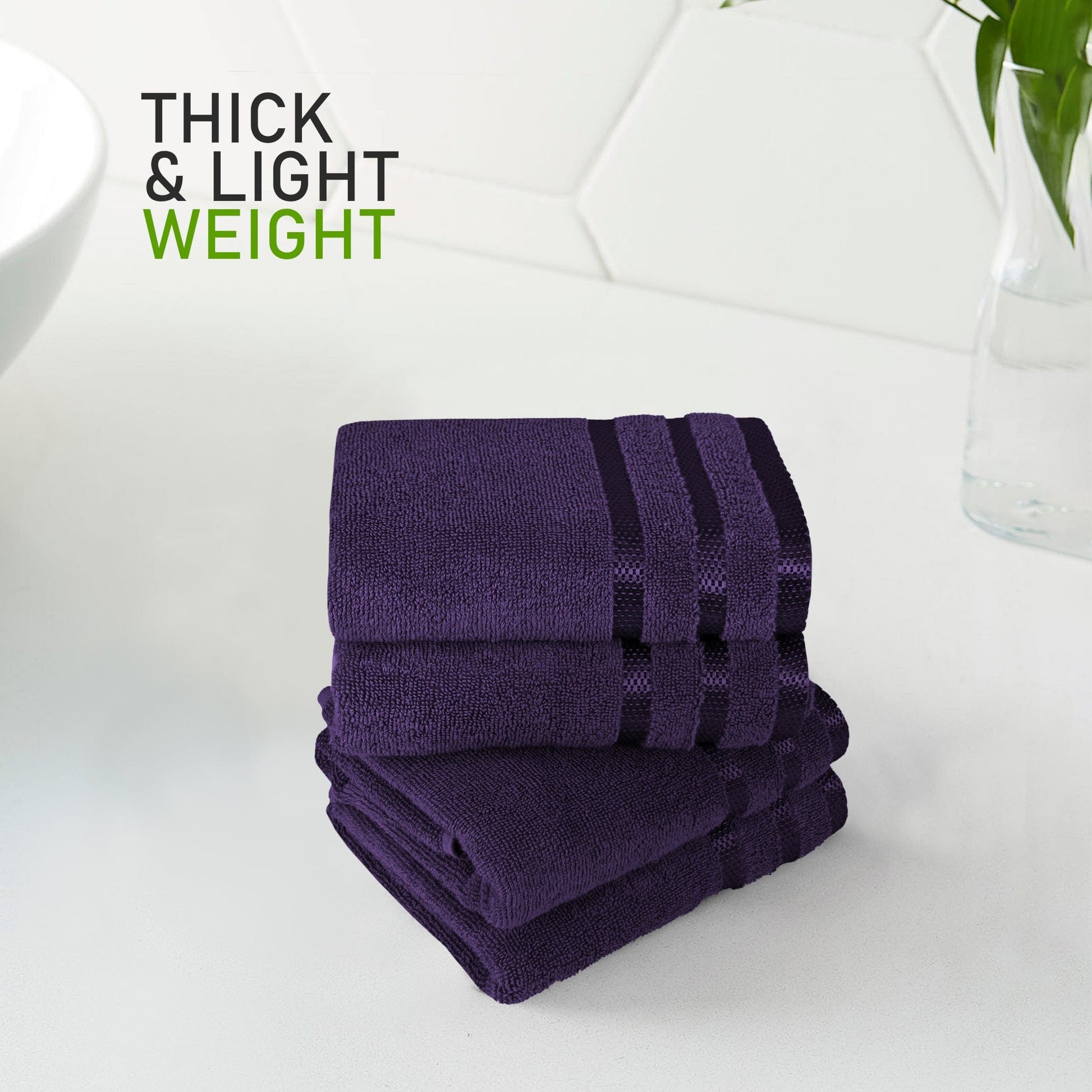 Belmont Viscose Stripe Purple Towels 100% Cotton Hotel Quality Super Absorbent 10 Piece Bale Set 4 Hand Towel & 12 Face