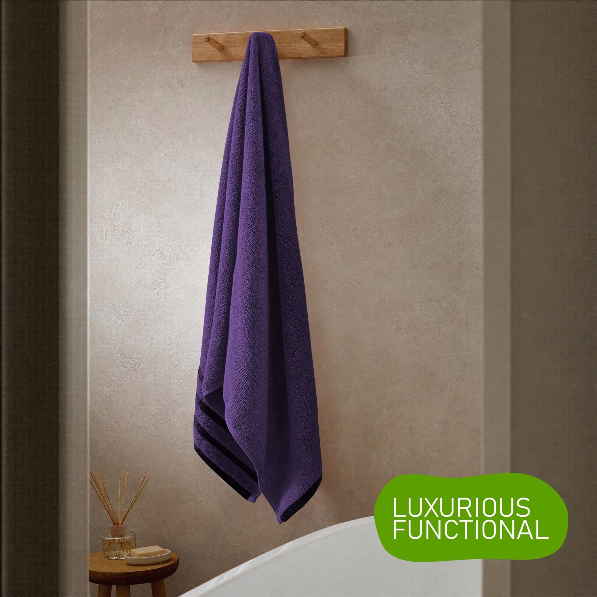 Belmont Viscose Stripe Purple Towels 100% Cotton Hotel Quality Super Absorbent 10 Piece Bale Set 4 Hand Towel & 12 Face