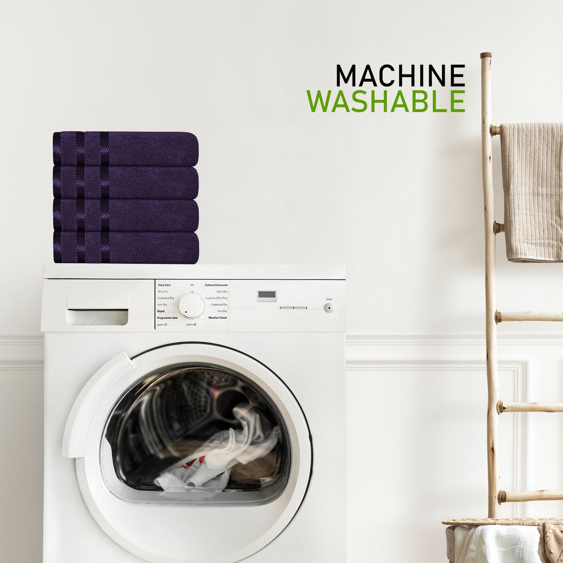 Belmont Viscose Stripe Purple Towels 100% Cotton Hotel Quality Super Absorbent 10 Piece Bale Set 4 Hand Towel & 12 Face