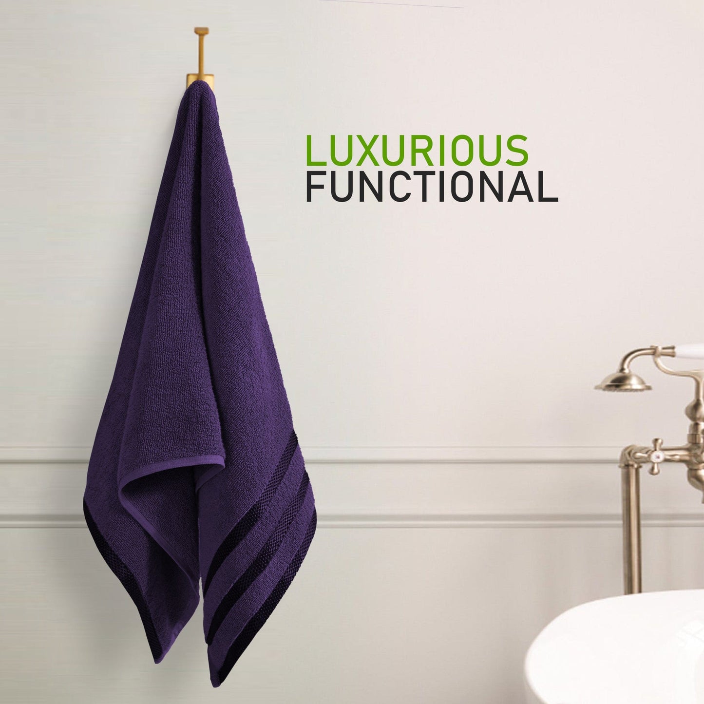 Belmont Viscose Stripe Purple Towels 100% Cotton Hotel Quality Super Absorbent 10 Piece Bale Set 4 Hand Towel & 12 Face