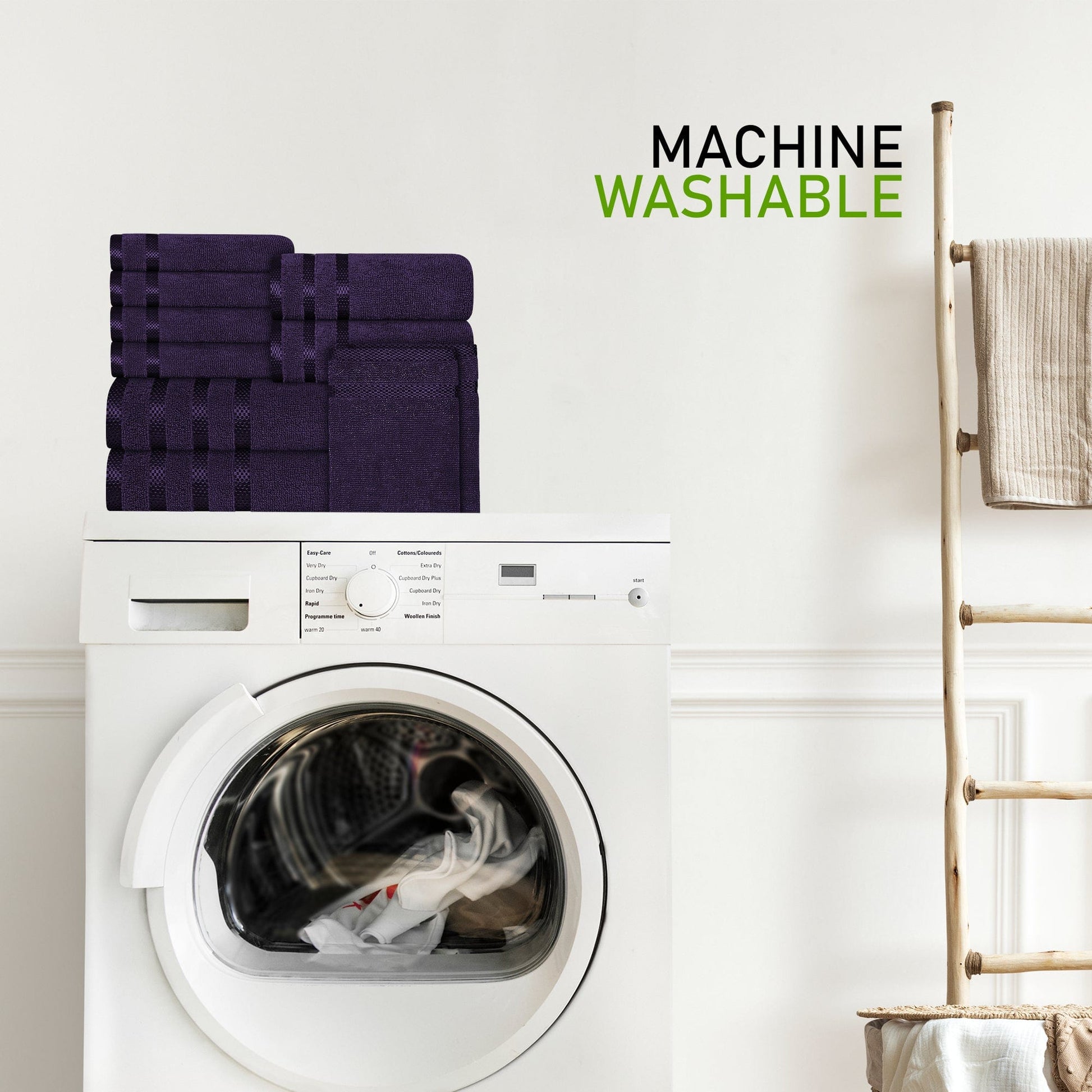 Belmont Viscose Stripe Purple Towels 100% Cotton Hotel Quality Super Absorbent 10 Piece Bale Set 4 Hand Towel & 12 Face