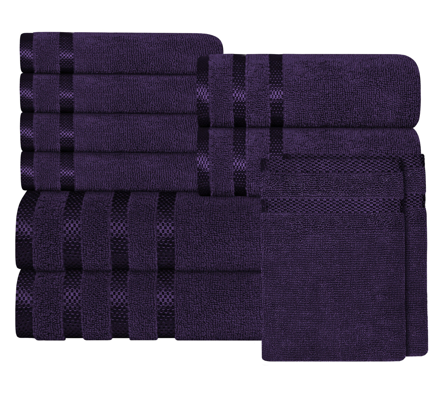 Belmont Viscose Stripe Purple Towels 100% Cotton Hotel Quality Super Absorbent 10 Piece Bale Set 4 Hand Towel & 12 Face