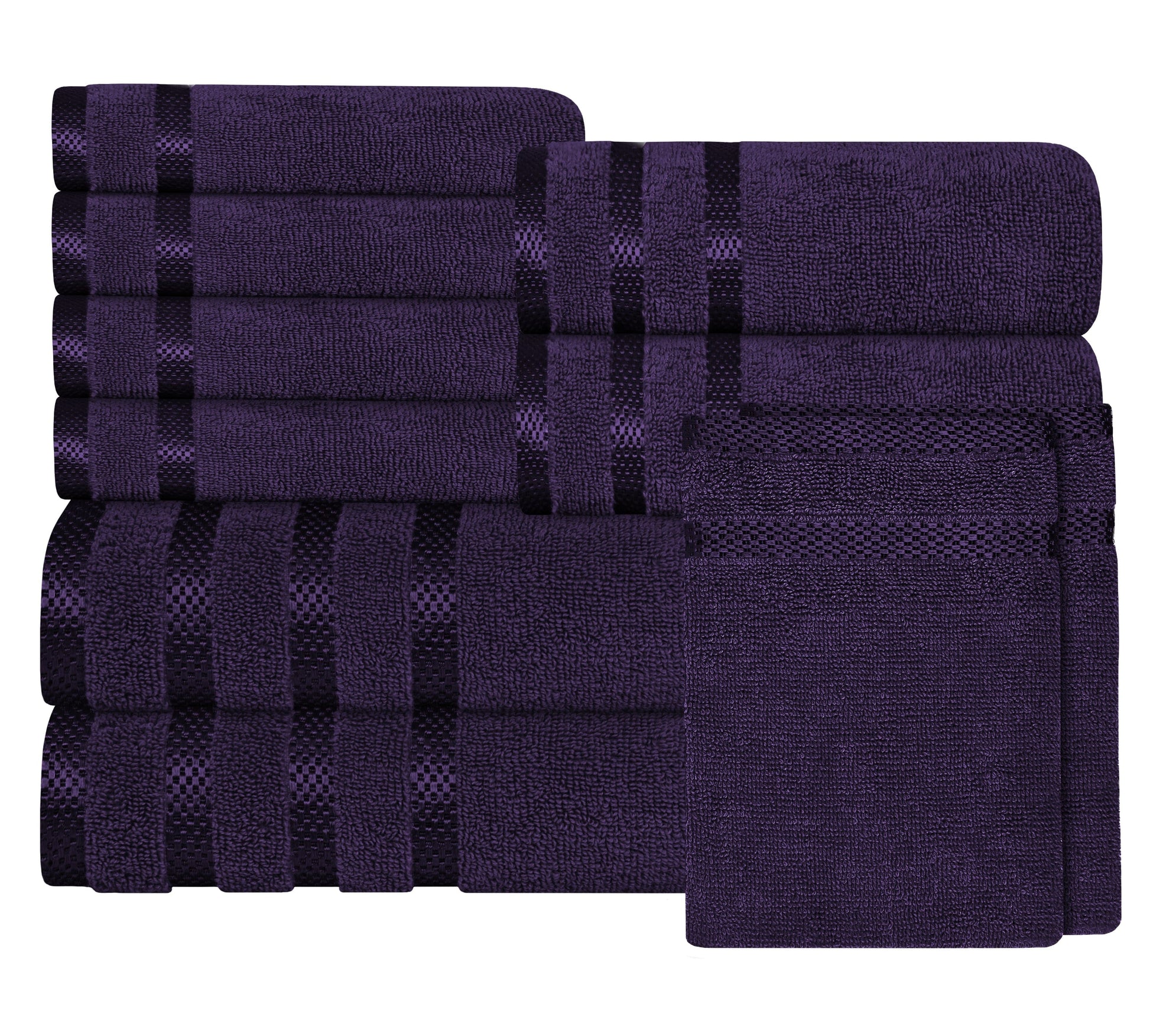Belmont Viscose Stripe Purple Towels 100% Cotton Hotel Quality Super Absorbent 10 Piece Bale Set 4 Hand Towel & 12 Face