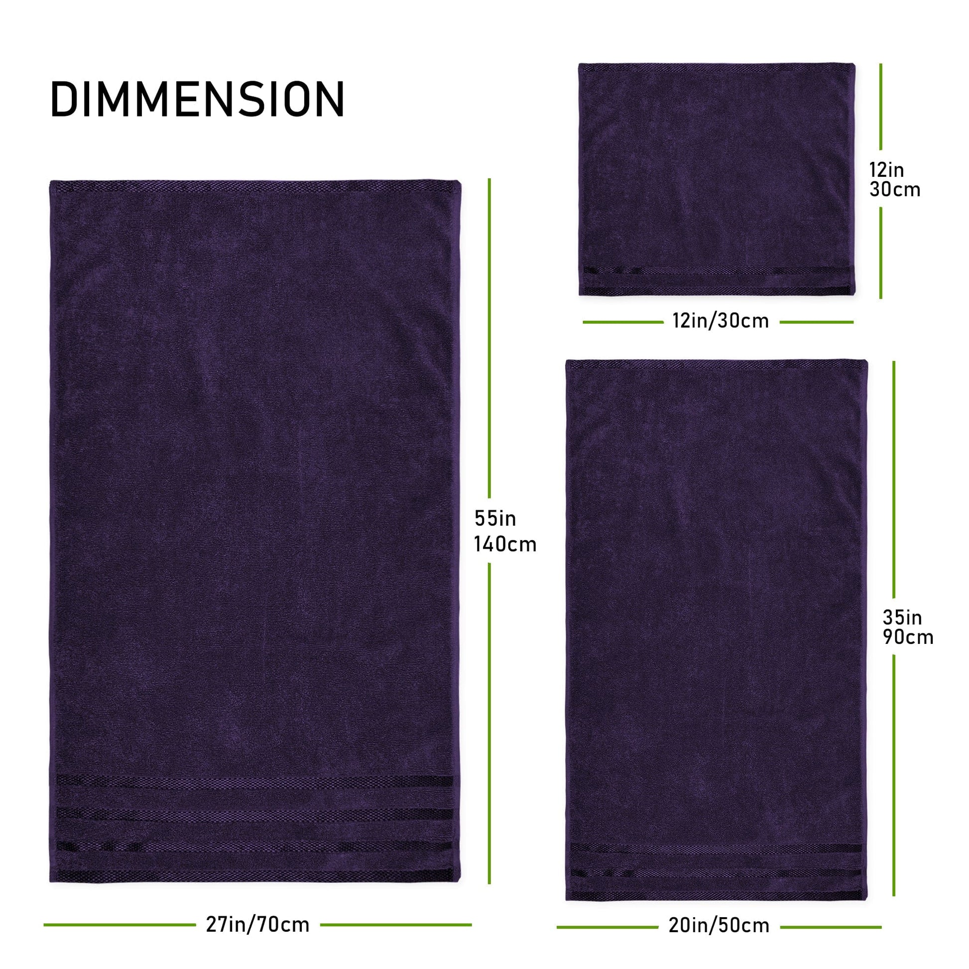 Belmont Viscose Stripe Purple Towels 100% Cotton Hotel Quality Super Absorbent 10 Piece Bale Set 4 Hand Towel & 12 Face