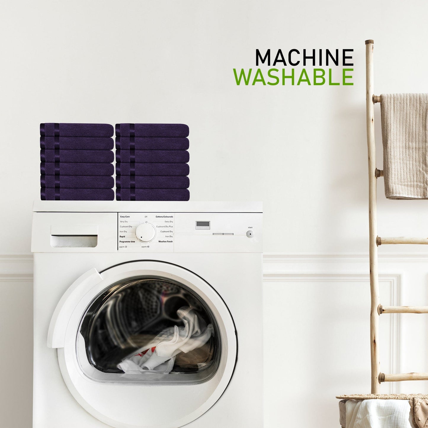 Belmont Viscose Stripe Purple Towels 100% Cotton Hotel Quality Super Absorbent 10 Piece Bale Set 4 Hand Towel & 12 Face