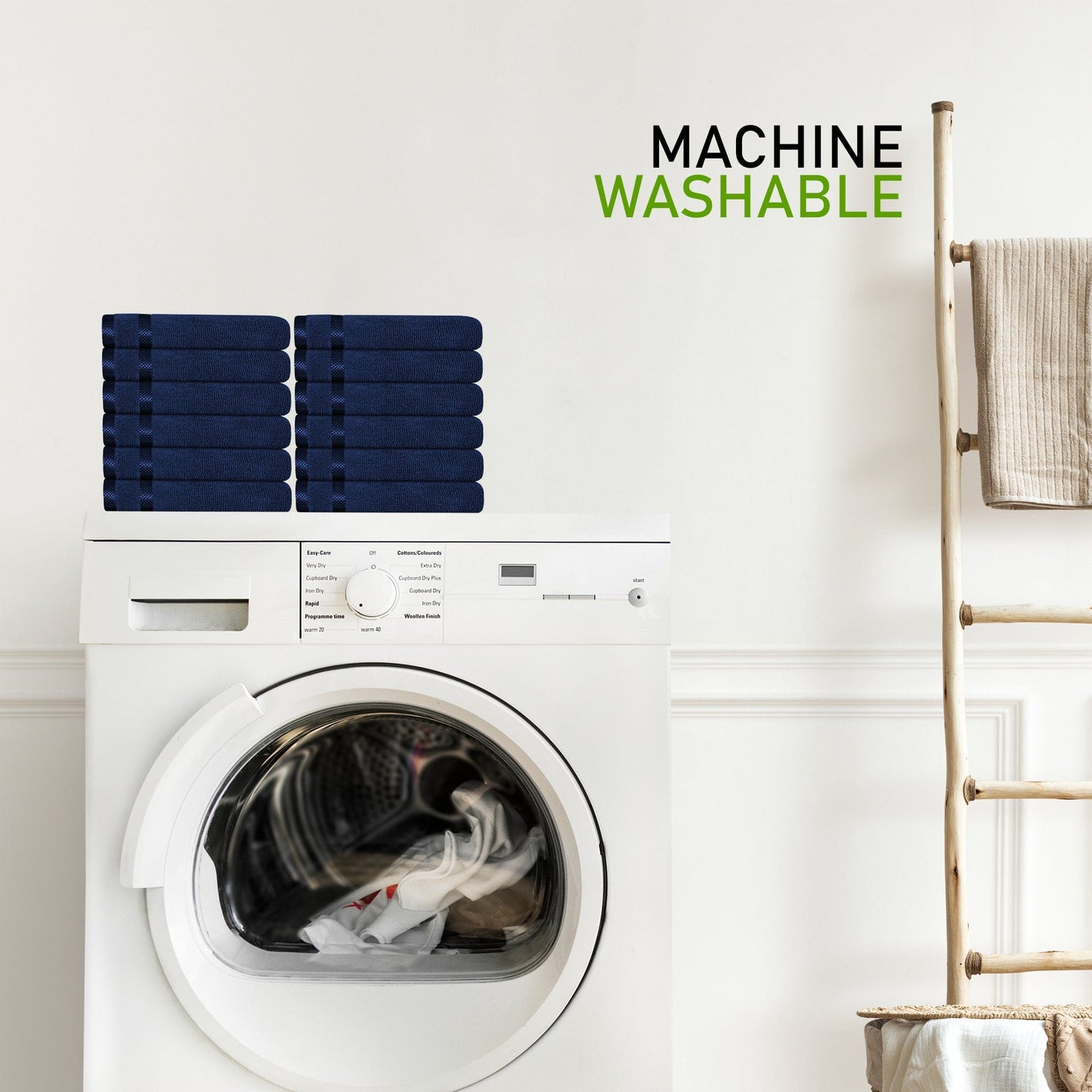 Belmont Viscose Stripe Royal Blue Towels 100% Cotton Hotel Quality Super Absorbent 10 Piece Bale Set 4 Hand Towel & 12