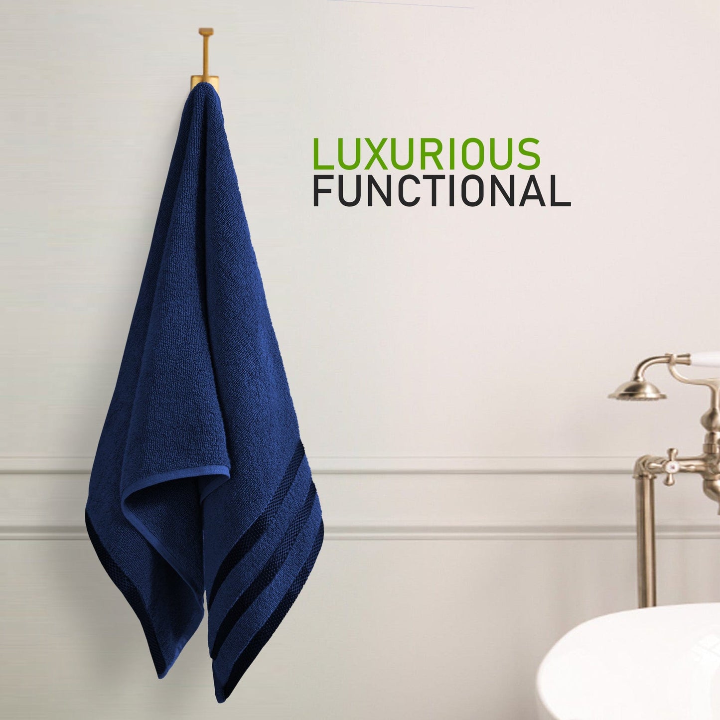 Belmont Viscose Stripe Royal Blue Towels 100% Cotton Hotel Quality Super Absorbent 10 Piece Bale Set 4 Hand Towel & 12