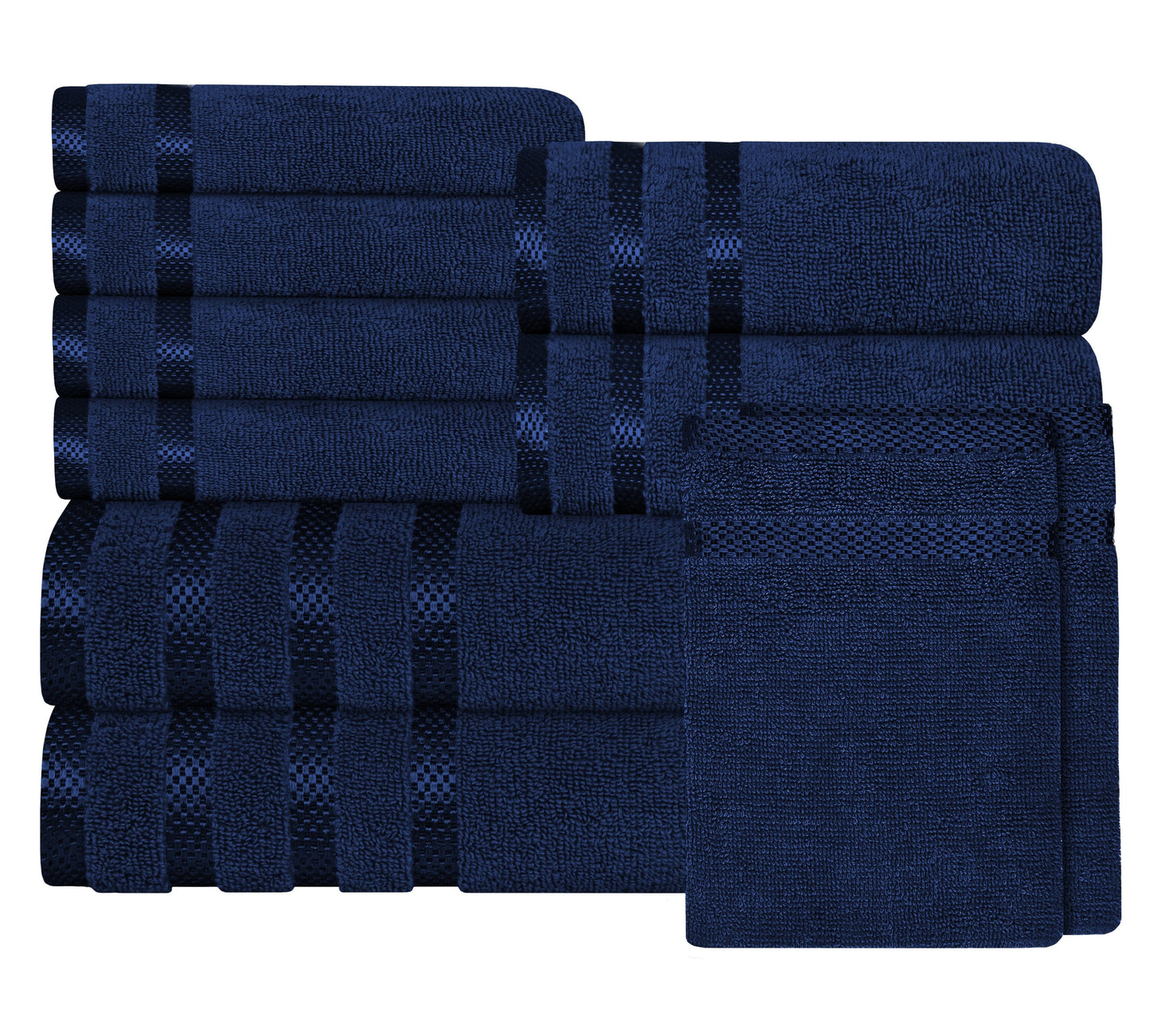 Belmont Viscose Stripe Royal Blue Towels 100% Cotton Hotel Quality Super Absorbent 10 Piece Bale Set 4 Hand Towel & 12