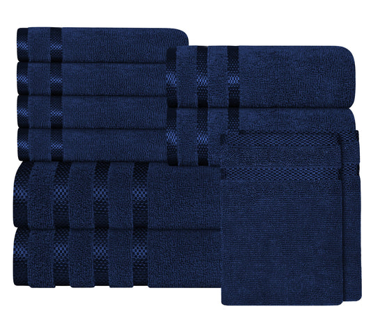 Belmont Viscose Stripe Royal Blue Towels 100% Cotton Hotel Quality Super Absorbent 10 Piece Bale Set 4 Hand Towel & 12