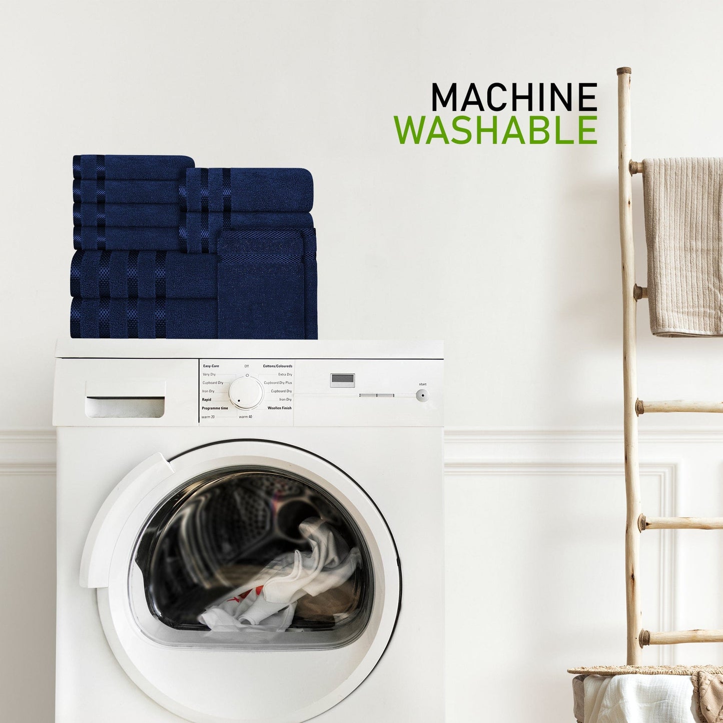 Belmont Viscose Stripe Royal Blue Towels 100% Cotton Hotel Quality Super Absorbent 10 Piece Bale Set 4 Hand Towel & 12