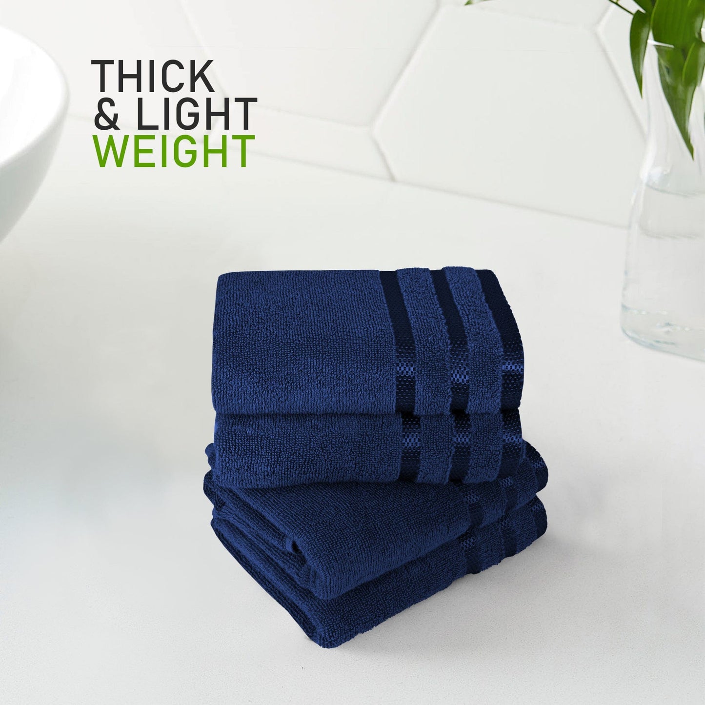 Belmont Viscose Stripe Royal Blue Towels 100% Cotton Hotel Quality Super Absorbent 10 Piece Bale Set 4 Hand Towel & 12