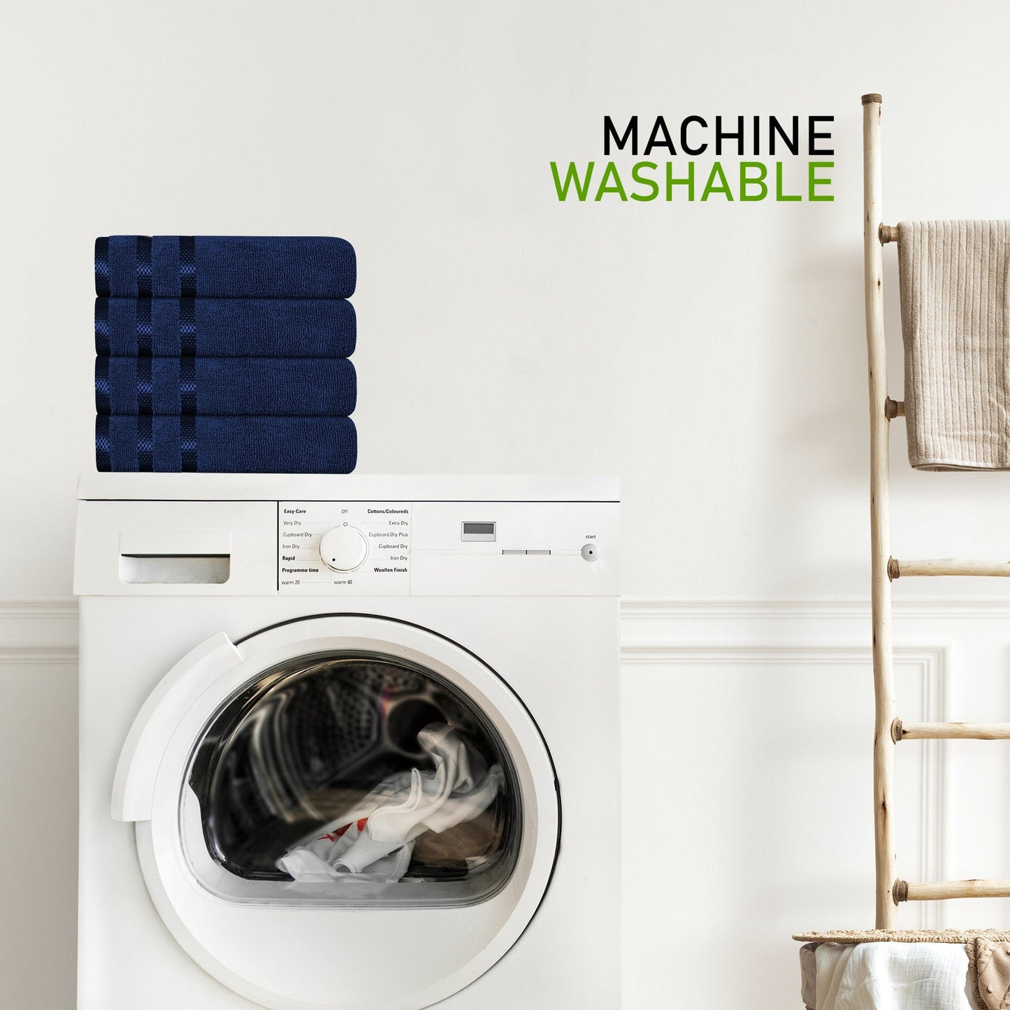 Belmont Viscose Stripe Royal Blue Towels 100% Cotton Hotel Quality Super Absorbent 10 Piece Bale Set 4 Hand Towel & 12