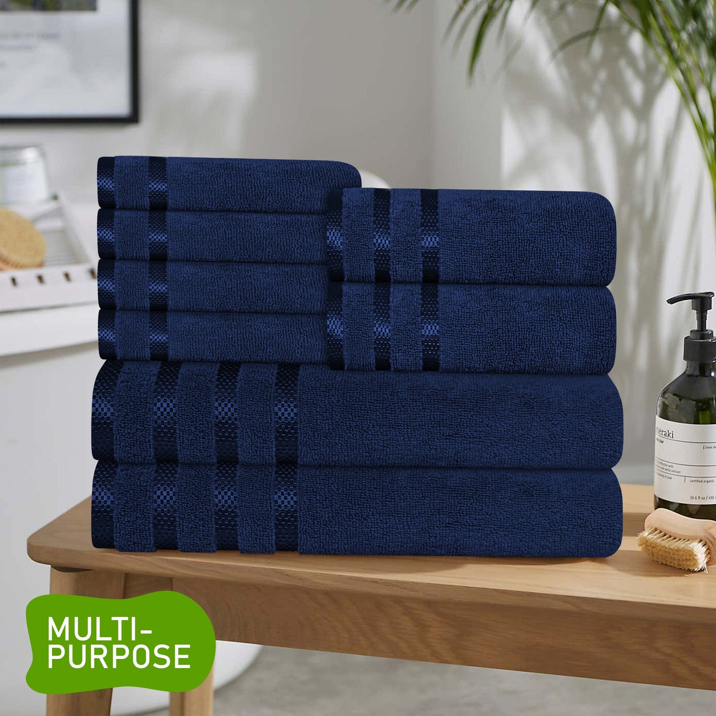 Belmont Viscose Stripe Royal Blue Towels 100% Cotton Hotel Quality Super Absorbent 10 Piece Bale Set 4 Hand Towel & 12