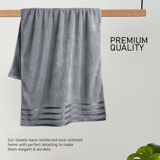Belmont Viscose Stripe Silver Towels 100% Cotton Hotel Quality Super Absorbent 10 Piece Bale Set 4 Hand Towel & 12 Face