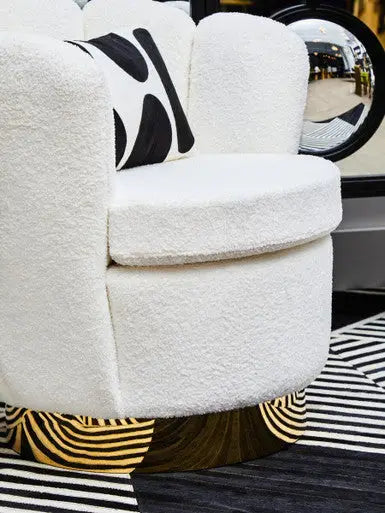 Biarritz Off White Boucle Swivel Chair with Scalloped Back