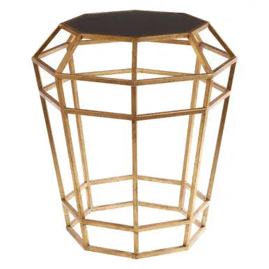 Black and Gold Geometric Base Table with Octagonal Black Glass Top, Zariah