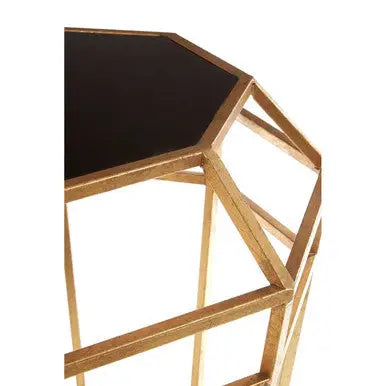 Black and Gold Geometric Base Table with Octagonal Black Glass Top, Zariah