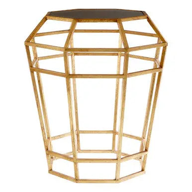 Black and Gold Geometric Base Table with Octagonal Black Glass Top, Zariah