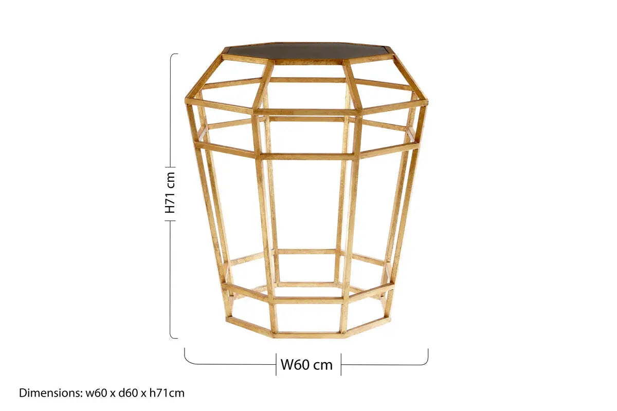 Black and Gold Geometric Base Table with Octagonal Black Glass Top, Zariah