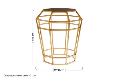Black and Gold Geometric Base Table with Octagonal Black Glass Top, Zariah