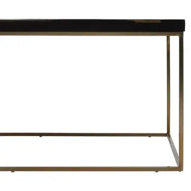 Black and Gold Striped Acacia wood Coffee Table with Interconnected Metal Legs, Aris