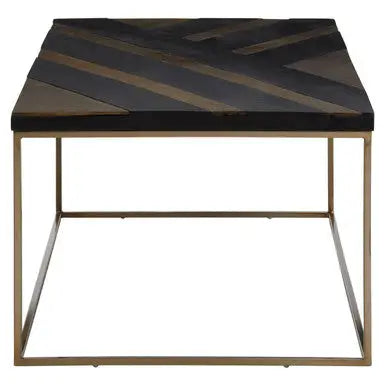 Black and Gold Striped Acacia wood Coffee Table with Interconnected Metal Legs, Aris