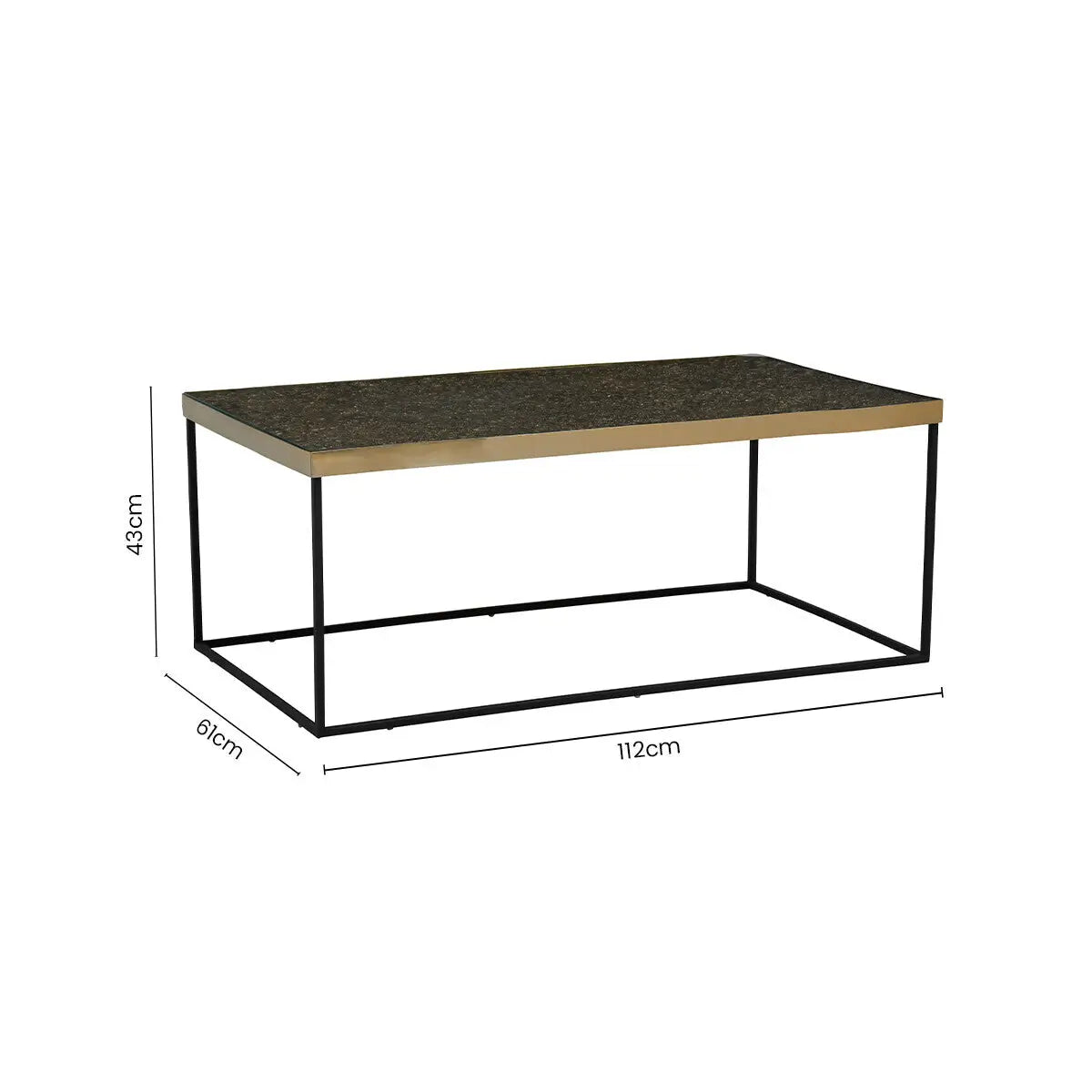 Black and Gold Striped Acacia wood Coffee Table with Interconnected Metal Legs, Aris