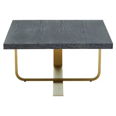 Black and Grey Square Coffee Table with Brushed Gold Base, Lena