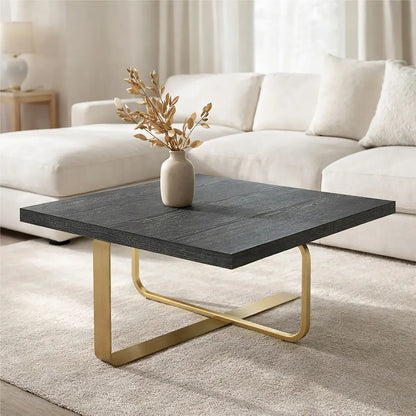 Black and Grey Square Coffee Table with Brushed Gold Base, Lena