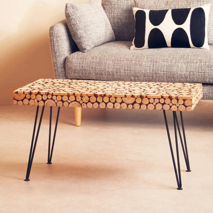 Black and Natural Coffee Table with Wood Top, Lacuna