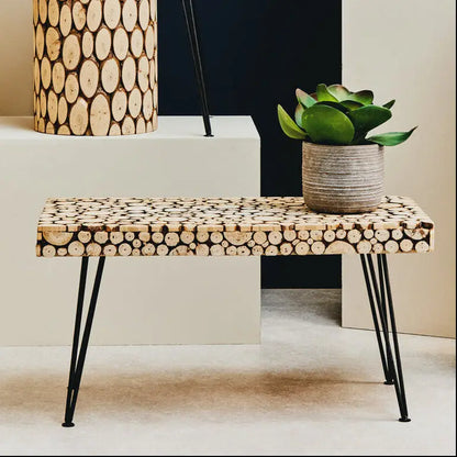 Black and Natural Coffee Table with Wood Top, Lacuna