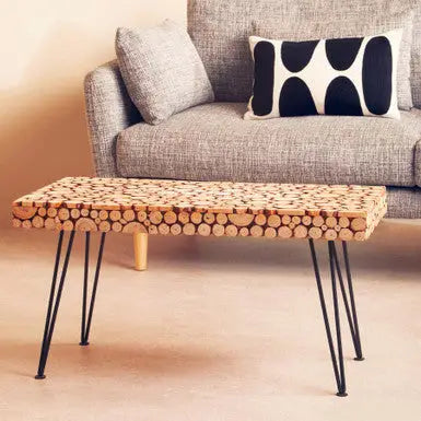 Black and Natural Coffee Table with Wood Top, Lacuna