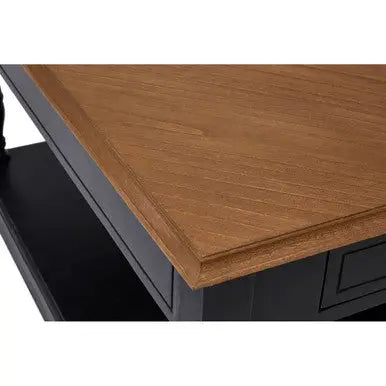 Black and Natural Wooden Coffee Table with 1 Slim Storage Drawer, Loire