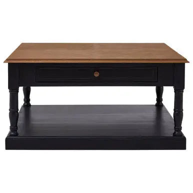 Black and Natural Wooden Coffee Table with 1 Slim Storage Drawer, Loire