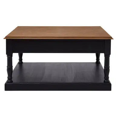 Black and Natural Wooden Coffee Table with 1 Slim Storage Drawer, Loire