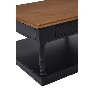 Black and Natural Wooden Coffee Table with 1 Slim Storage Drawer, Loire