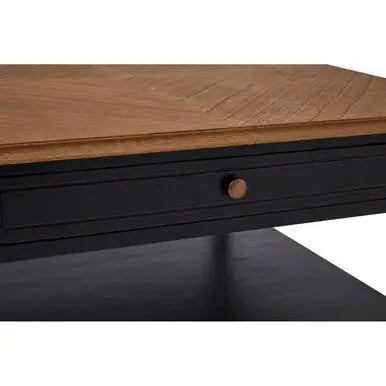 Black and Natural Wooden Coffee Table with 1 Slim Storage Drawer, Loire