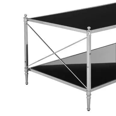 Black and Silver Two-Tier Mirrored Glass Console Table with Cross Design, Hoffmann