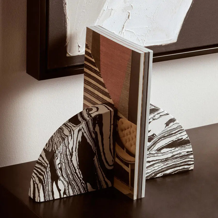 Black and White Marble Set of Two Bookends | Helsa