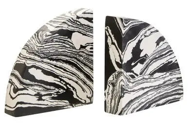 Black and White Marble Set of Two Bookends | Helsa