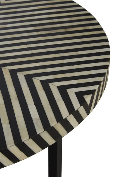 Black and White Top Bone Inlay Coffee Table with Black Metal Legs, Boho