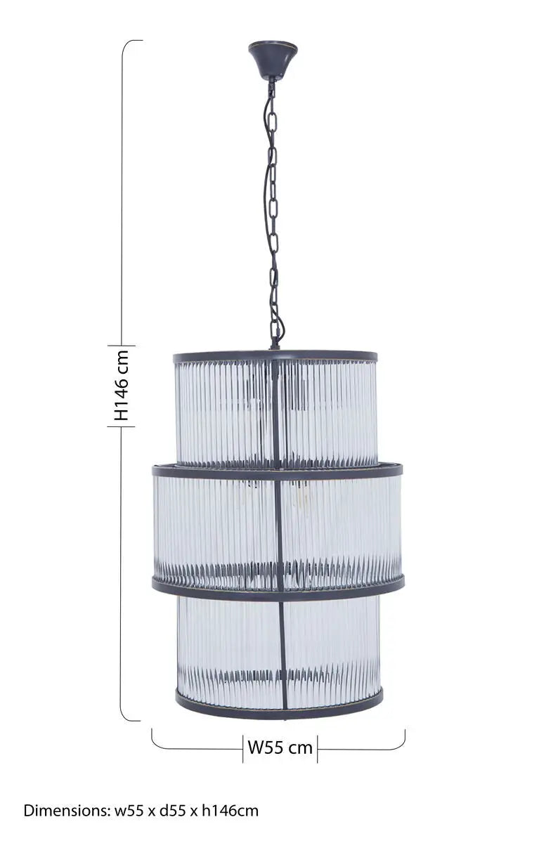Black Finish 3 Tiered Glass Chandelier | Salasco