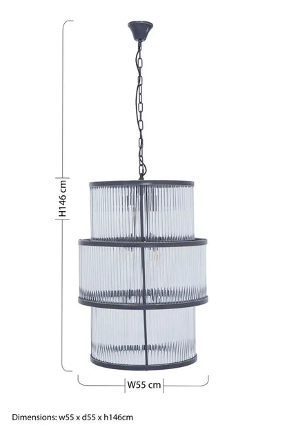 Black Finish 3 Tiered Glass Chandelier | Salasco